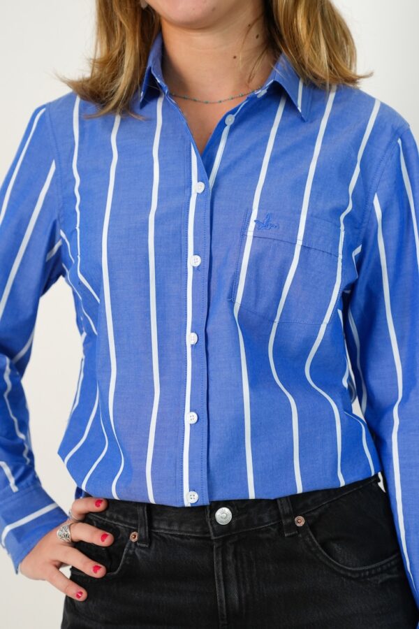 CAMISA RAYADA CLASICA POPLIN MUJER FRANCIA/BLANCO