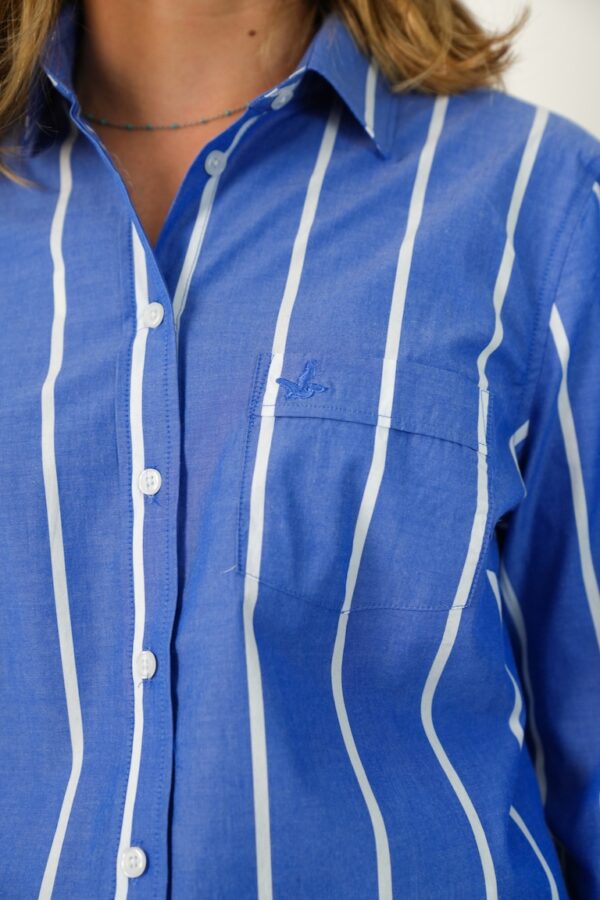CAMISA RAYADA CLASICA POPLIN MUJER FRANCIA/BLANCO