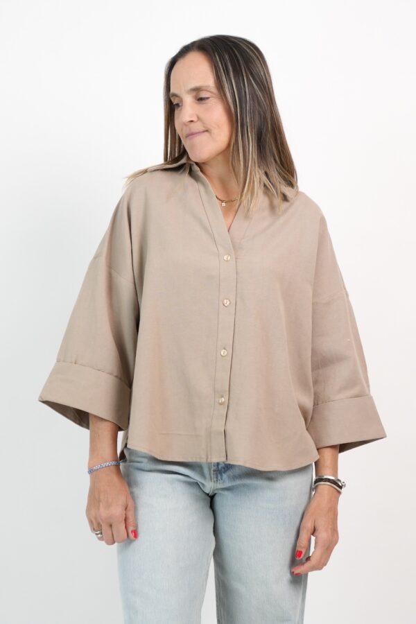 CAMISA LINO MANGA TRES CUARTOS
