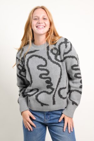 SWEATER COMBINADO MUJER GRIS/ GRIS